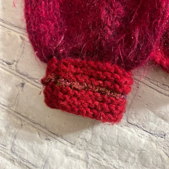 VINTAGE BOHO MOHAIR BLEND CHUNKY CARDIGAN BURGUNDY MULTI COLORED - Picture 6 of 8